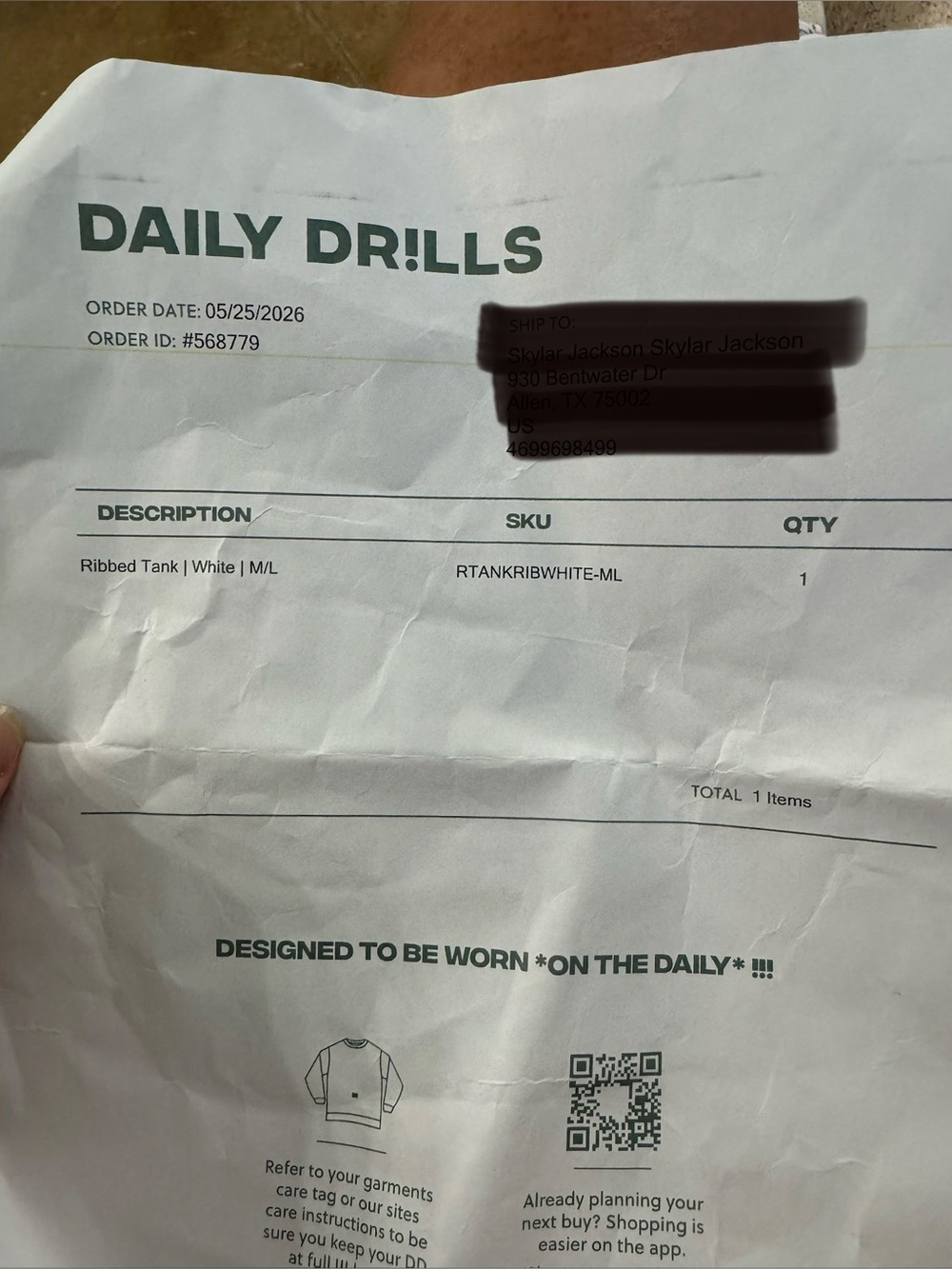 DAILY DRILLS - Logo ribbed tank (M/L) - Picture 3 of 3